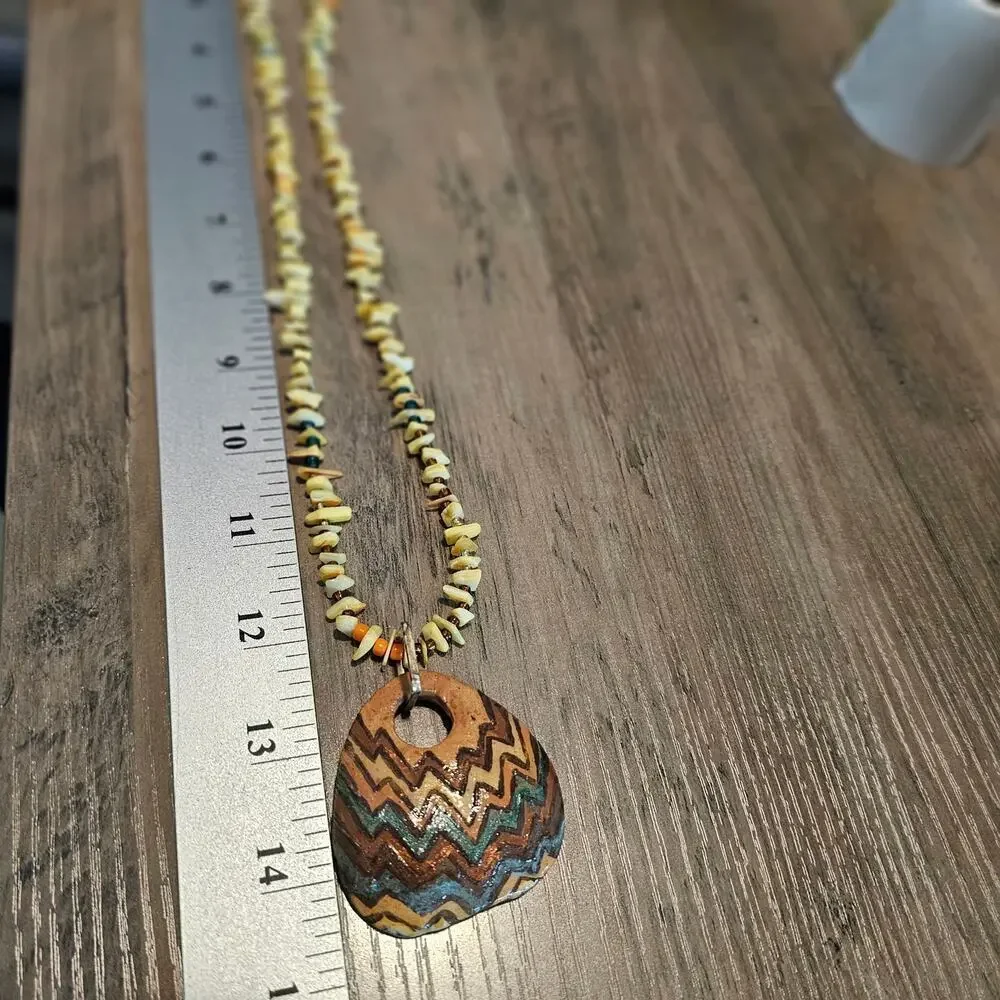 Vintage Hand Painted Necklace Brown Beaded 15